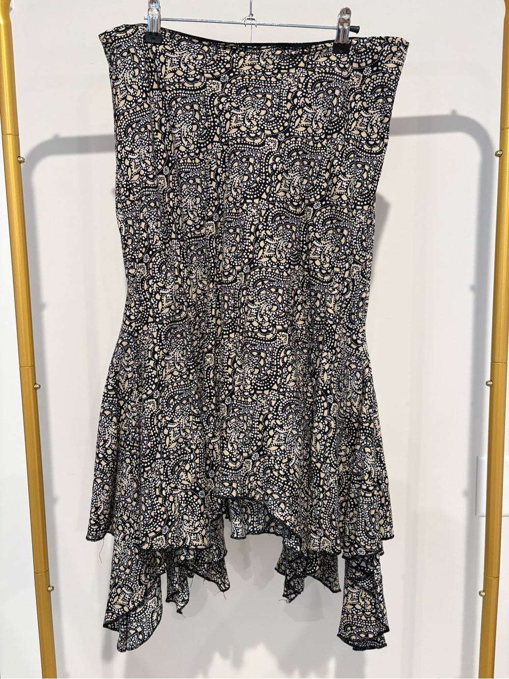 Vintage Asymmetric Black and Cream Patterned Skirt